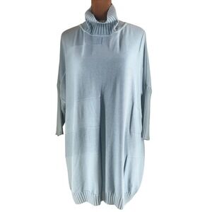 Cobblestone Italian Turtleneck Sweater Women OS‎ Pale Blue Oversized Tunic NWOT